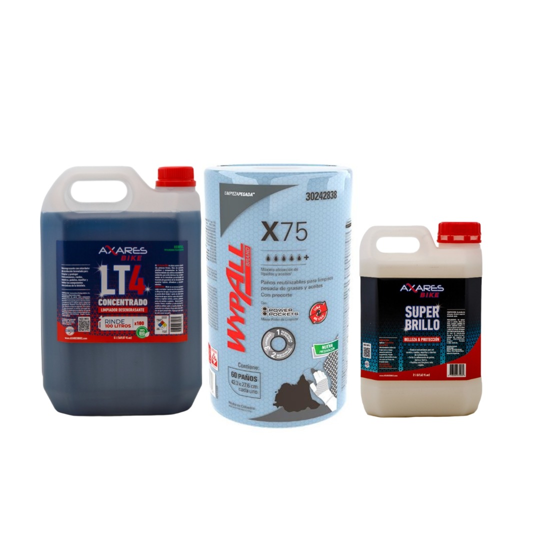 LT4 + SUPER BRILLO BELLEZA Y PROTECCIÓN  + ROLLO DE LIMPIEZA AXARES BIKE